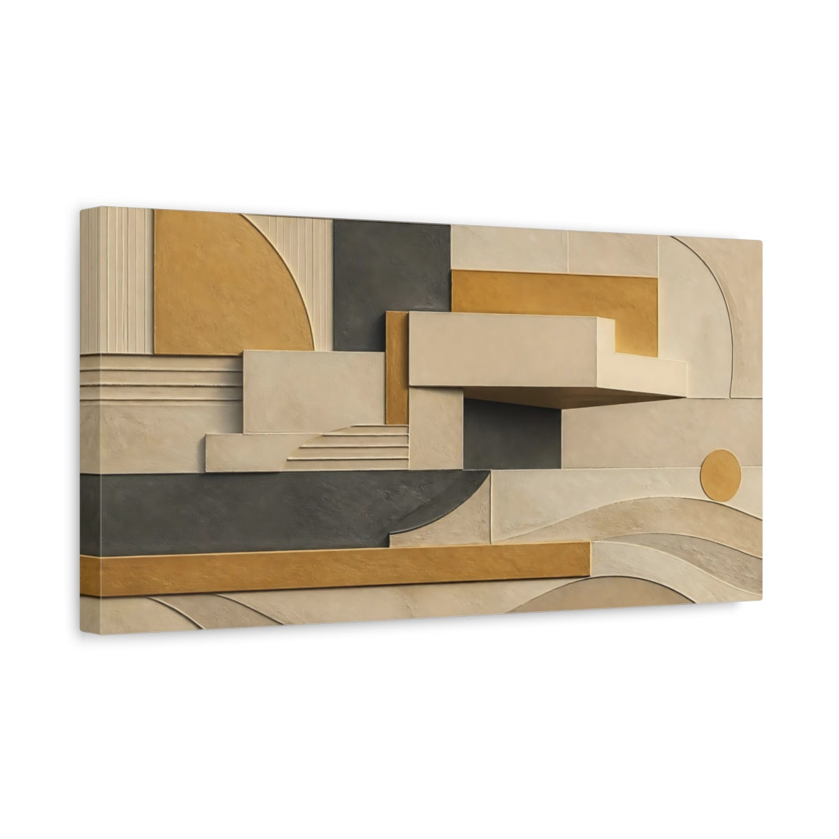 Side Mockup 3. Golden Geometric Relief shown as canvas print