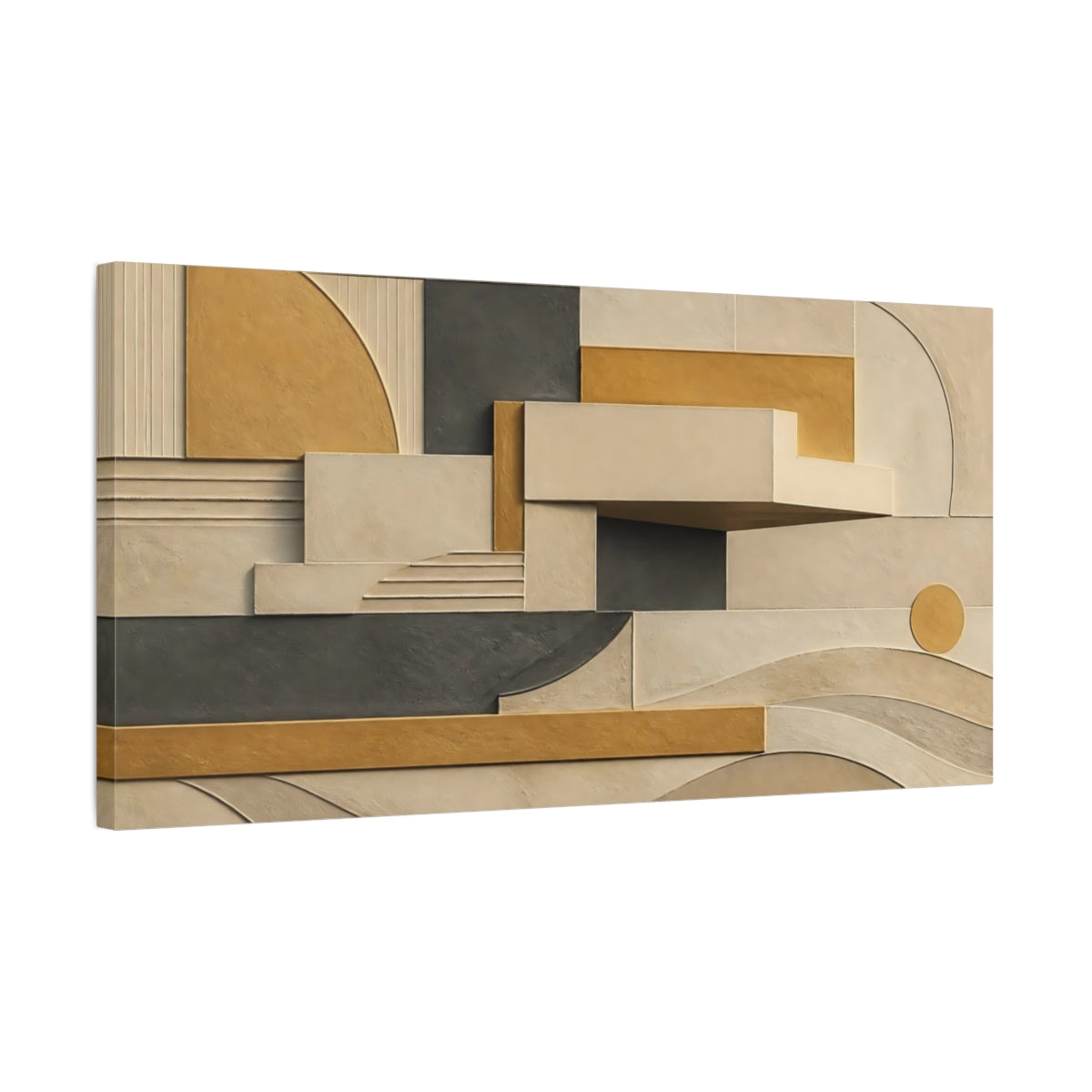 Side Mockup 1. Golden Geometric Relief shown as canvas print