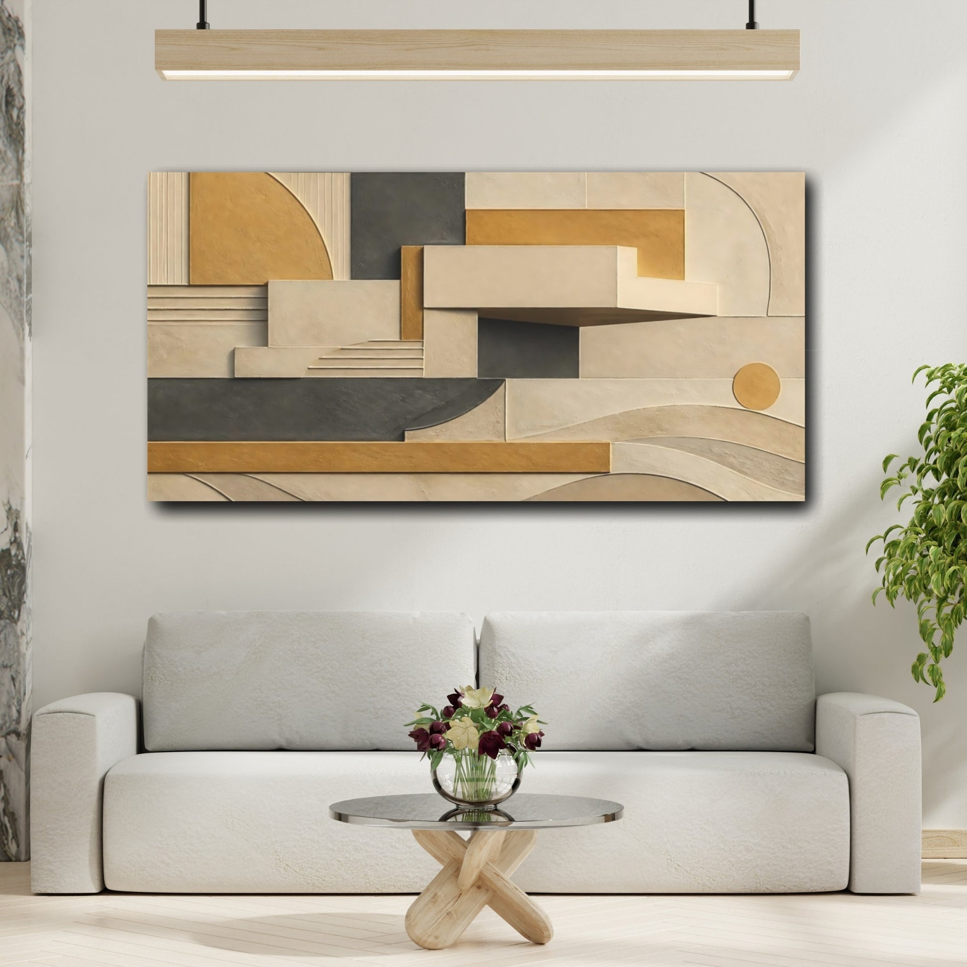 Mockup 2. Golden Geometric Relief shown as canvas print