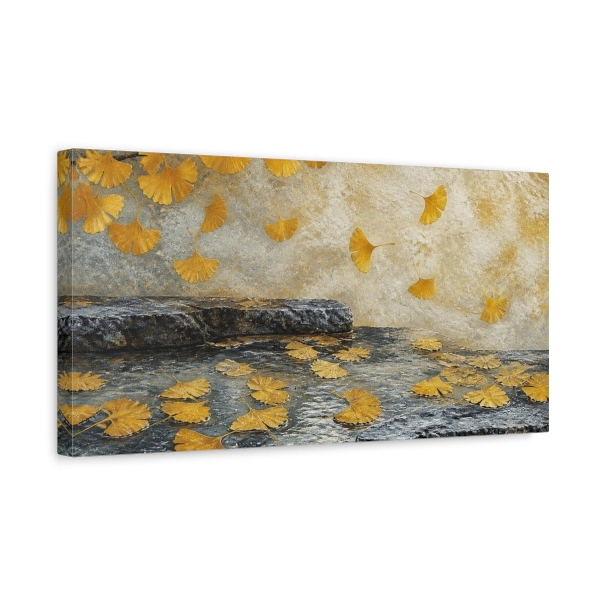 Side Mockup 3. Golden Ginkgo Nature Scene shown as canvas print