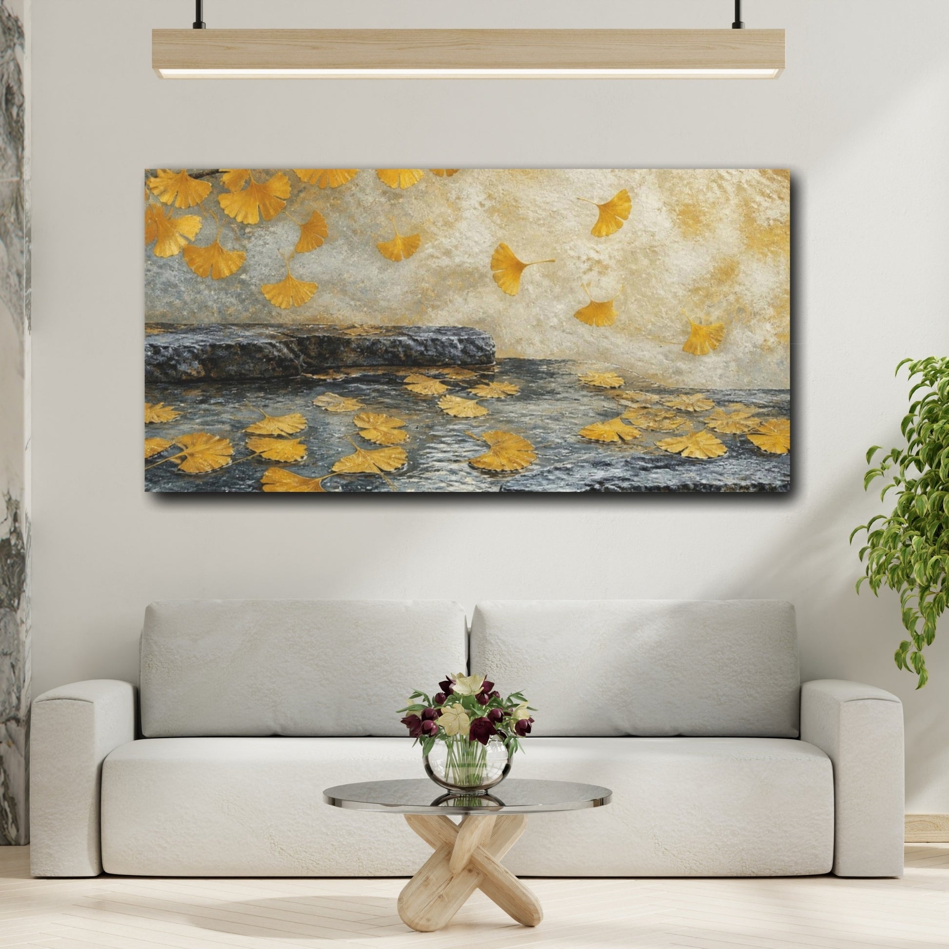 Mockup 2. Golden Ginkgo Nature Scene shown as canvas print