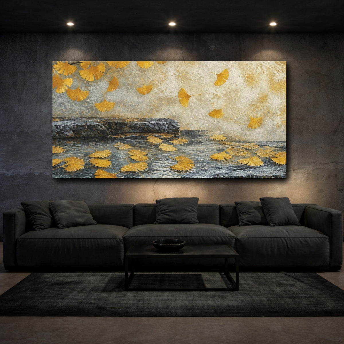 Mockup 3. Golden Ginkgo Nature Scene shown as canvas print