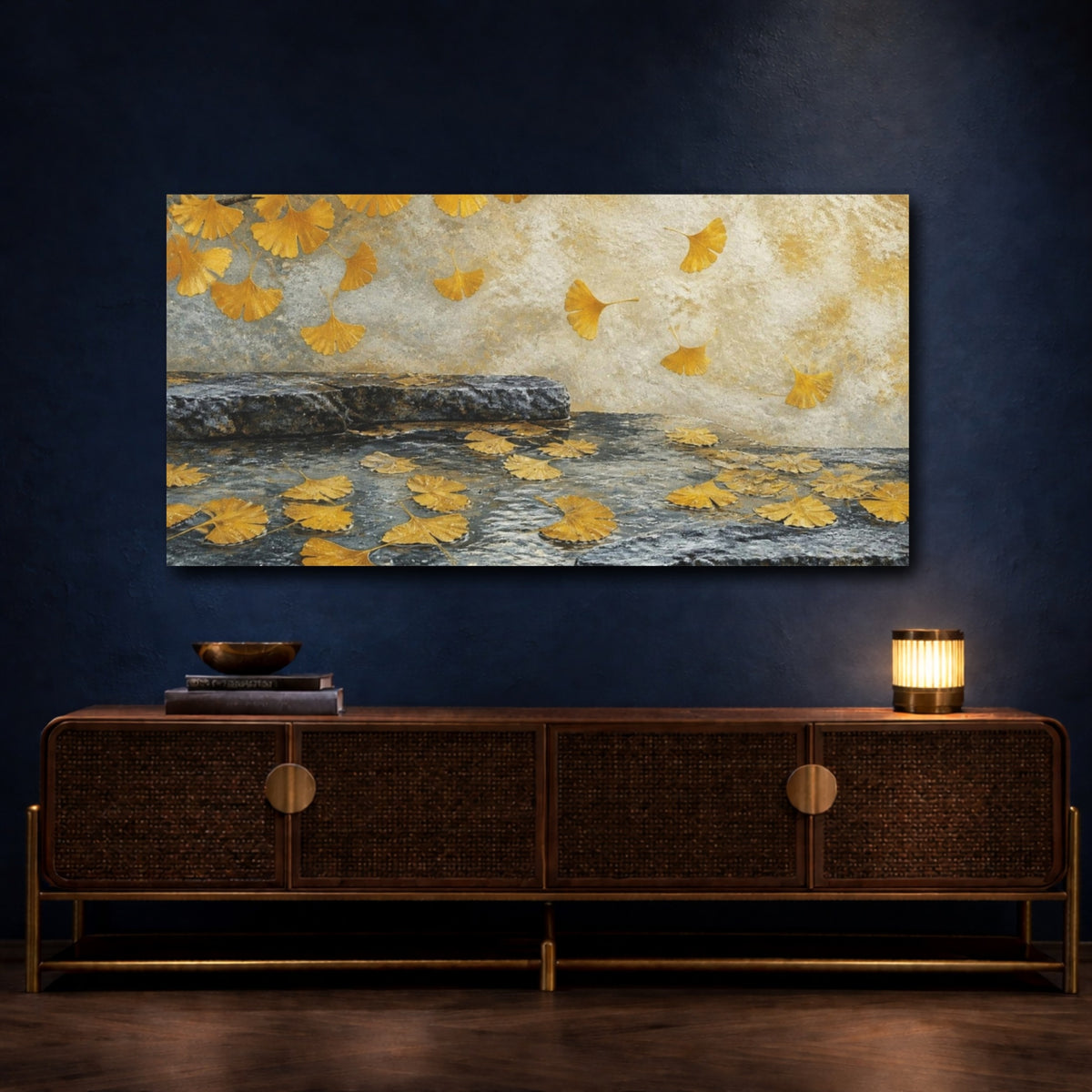 Mockup 4. Golden Ginkgo Nature Scene shown as canvas print