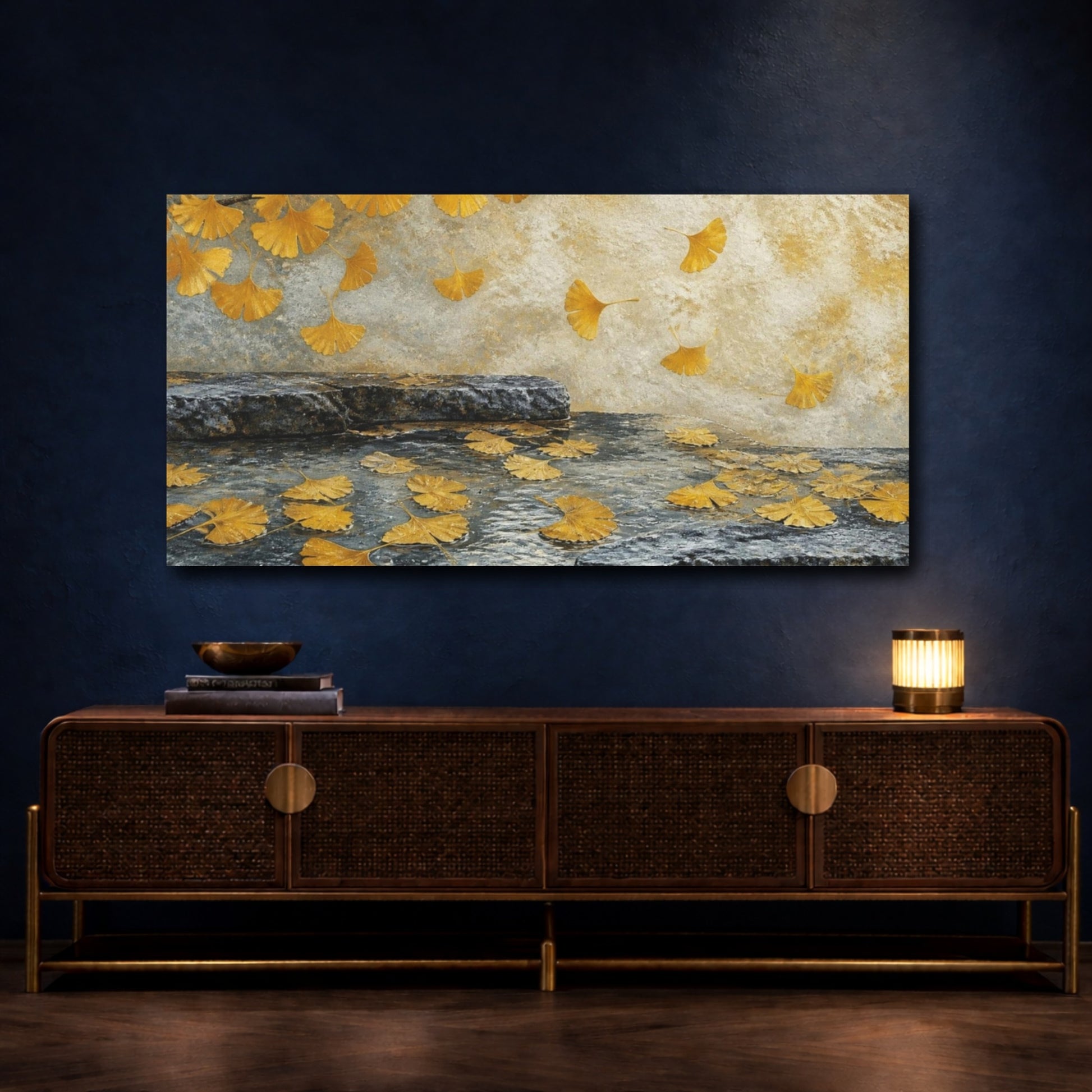 Mockup 4. Golden Ginkgo Nature Scene shown as canvas print