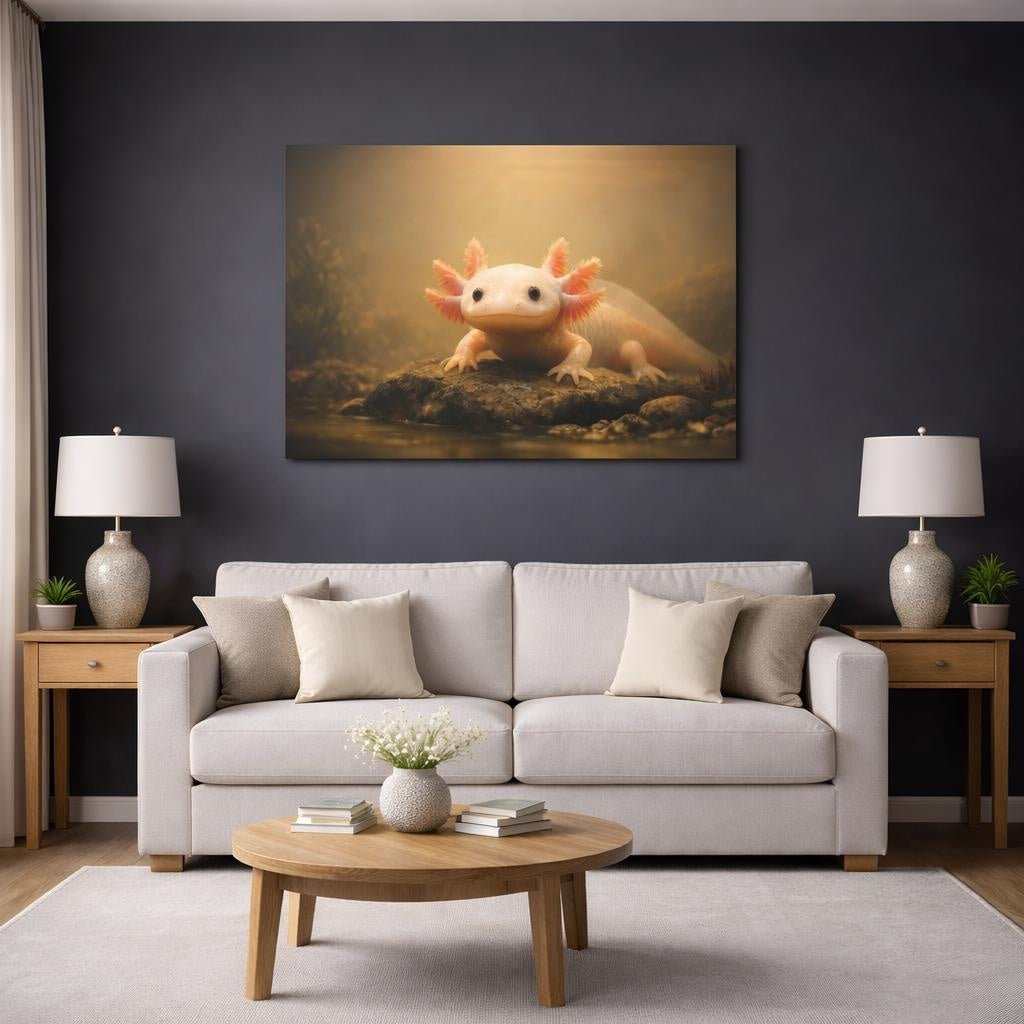 Golden Glow Axolotl Animals - Canvas Wall Art Print - YesArtYes