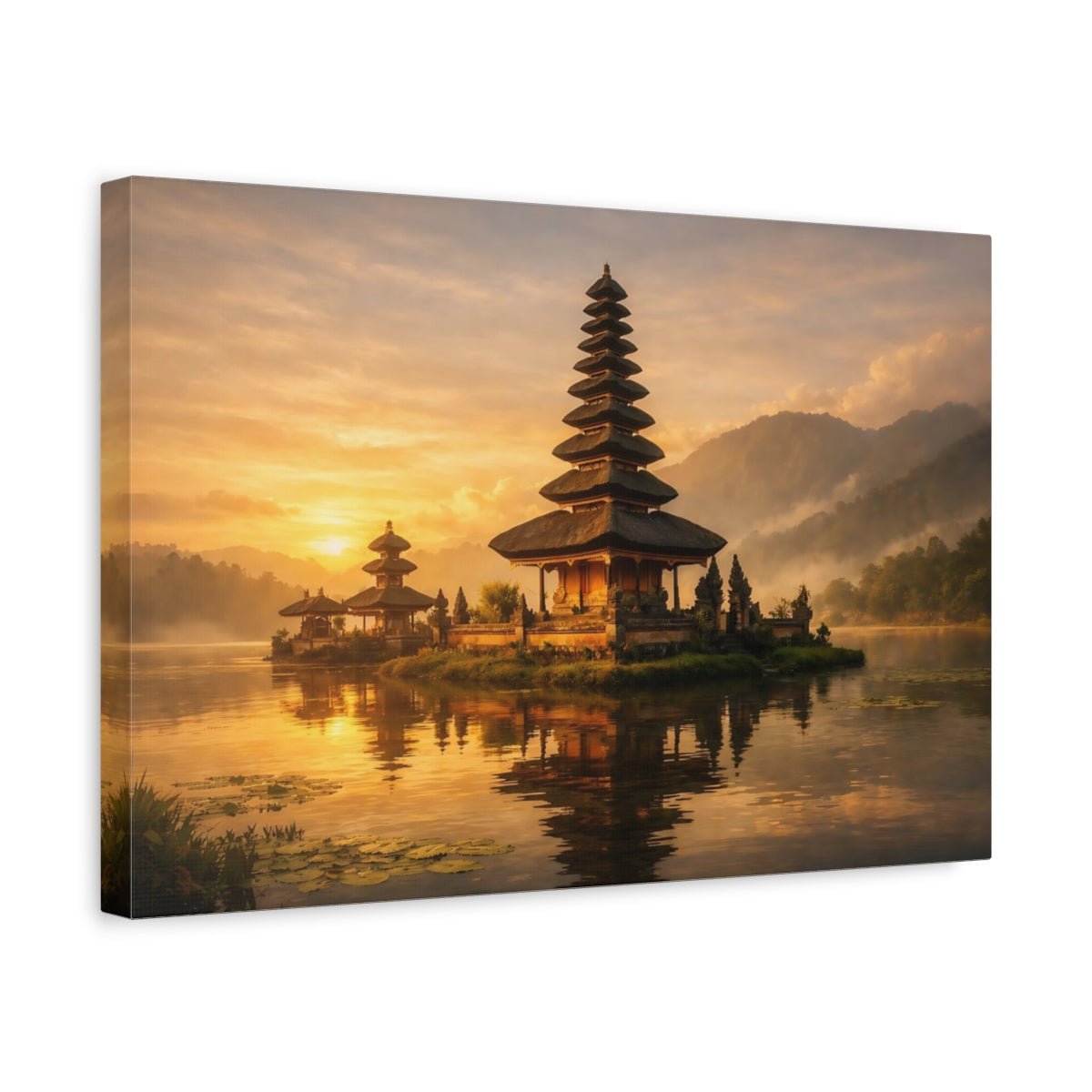 Golden Glow Bali Temple Balinese Nature - Canvas Wall Art Print - YesArtYes