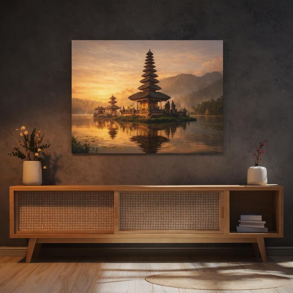 Golden Glow Bali Temple Balinese Nature - Canvas Wall Art Print - YesArtYes