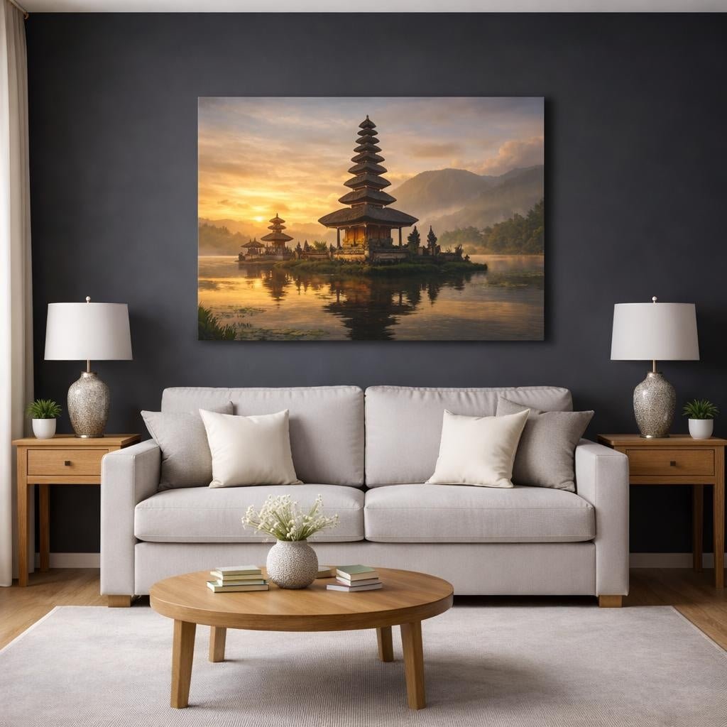 Golden Glow Bali Temple Balinese Nature - Canvas Wall Art Print - YesArtYes