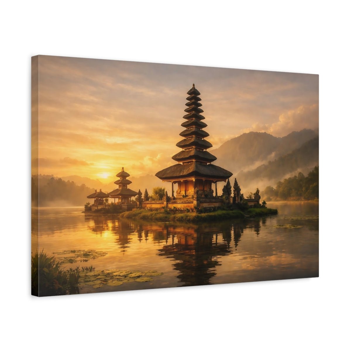 Golden Glow Bali Temple Balinese Nature - Canvas Wall Art Print - YesArtYes