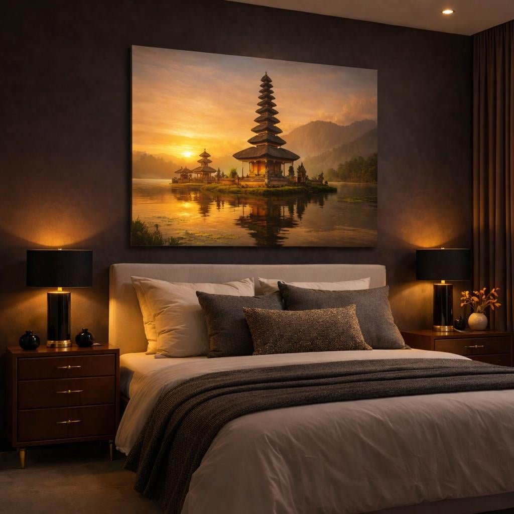 Golden Glow Bali Temple Balinese Nature - Canvas Wall Art Print - YesArtYes