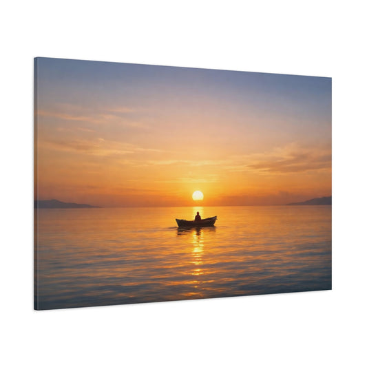 Golden Glow Boat Horizon shown as stretched canvas wall art