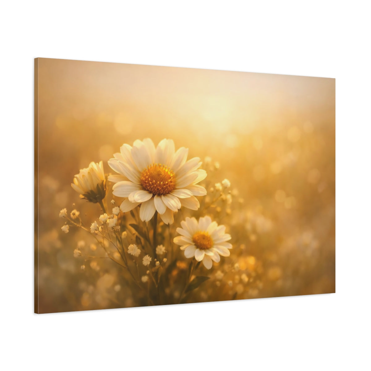 Golden Glow Calm Flowers shown as stretched canvas wall art