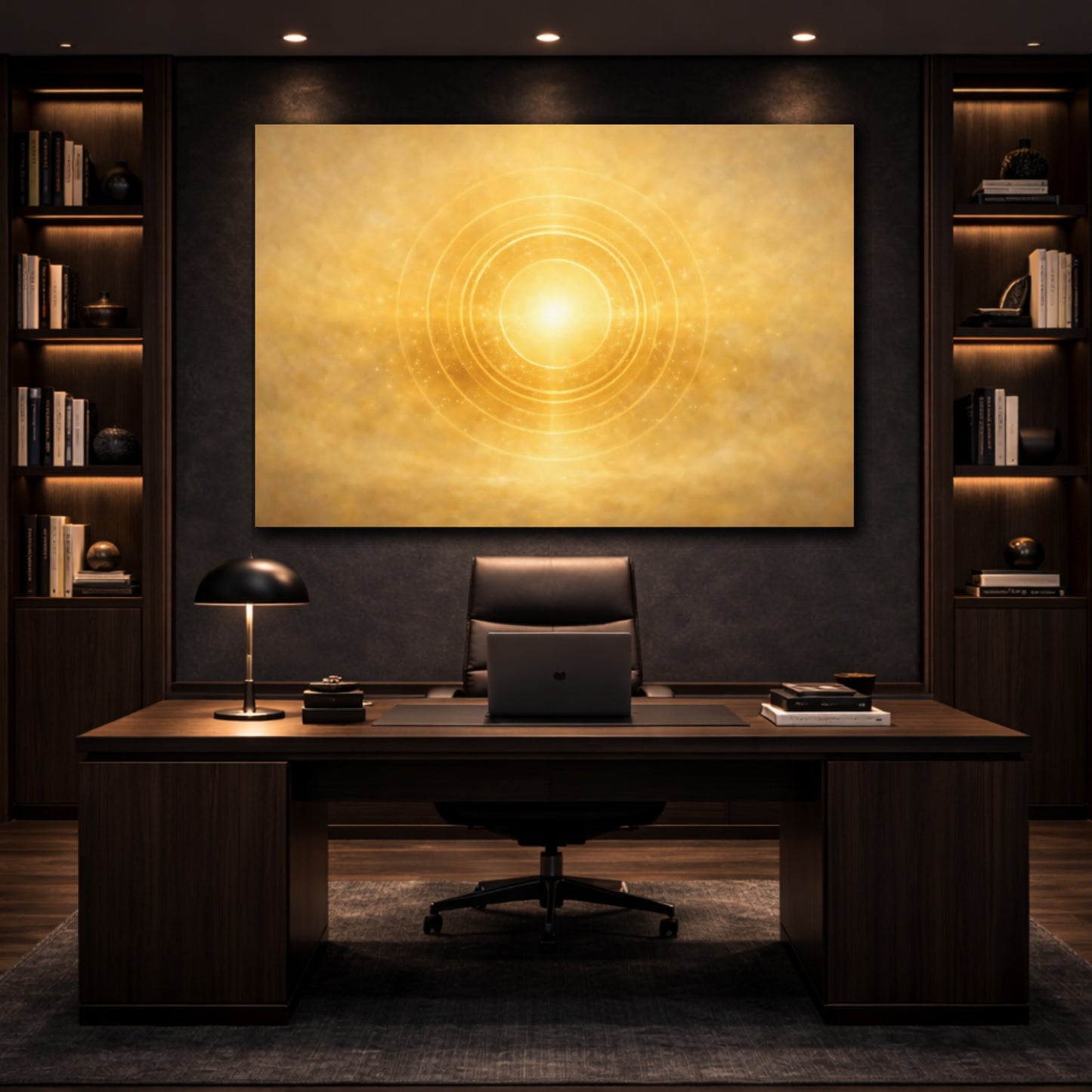 Mockup 2. Golden Glow Circles shown as stretched canvas wall art