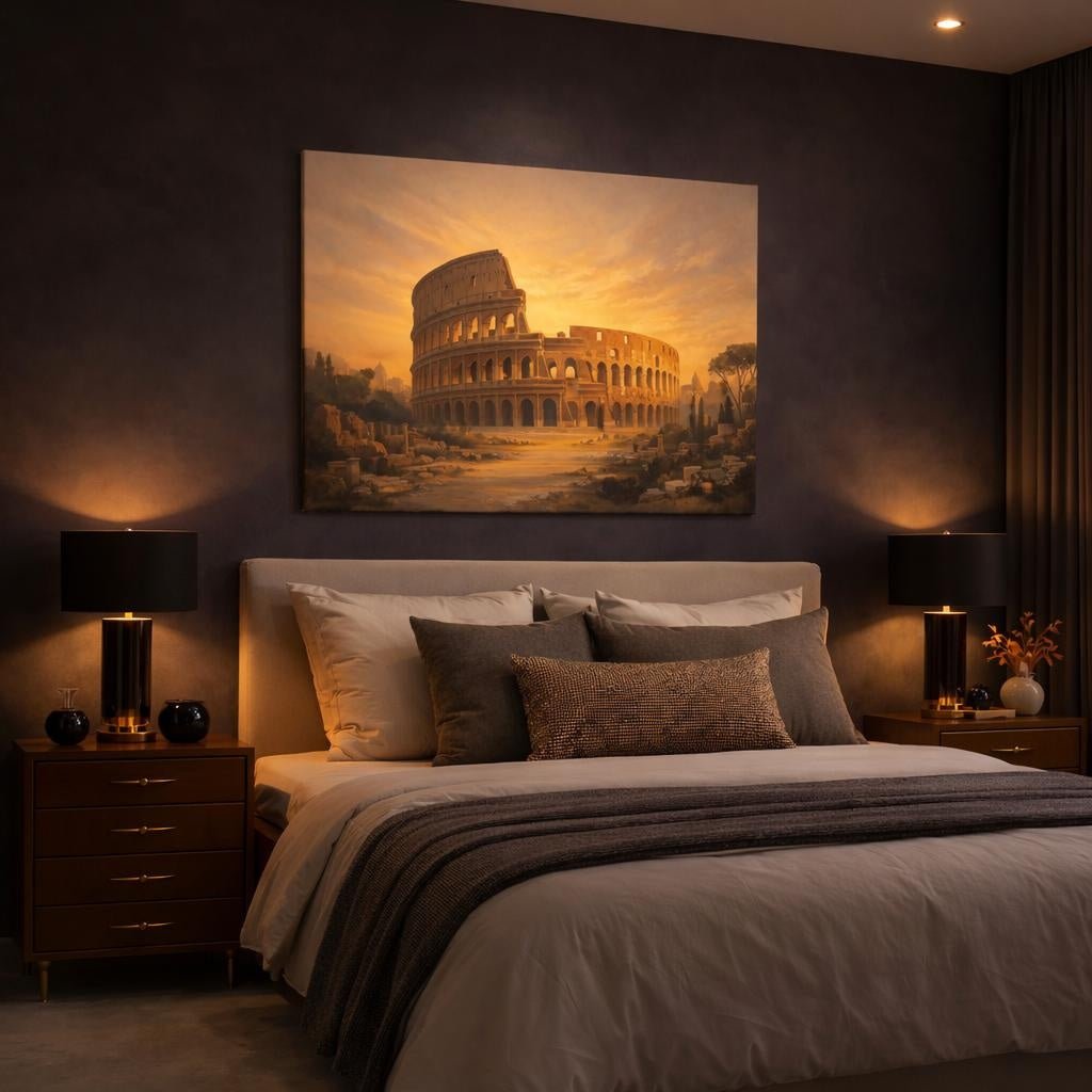 Golden Glow Colosseum Line Art Vintage - Canvas Wall Art Print - YesArtYes