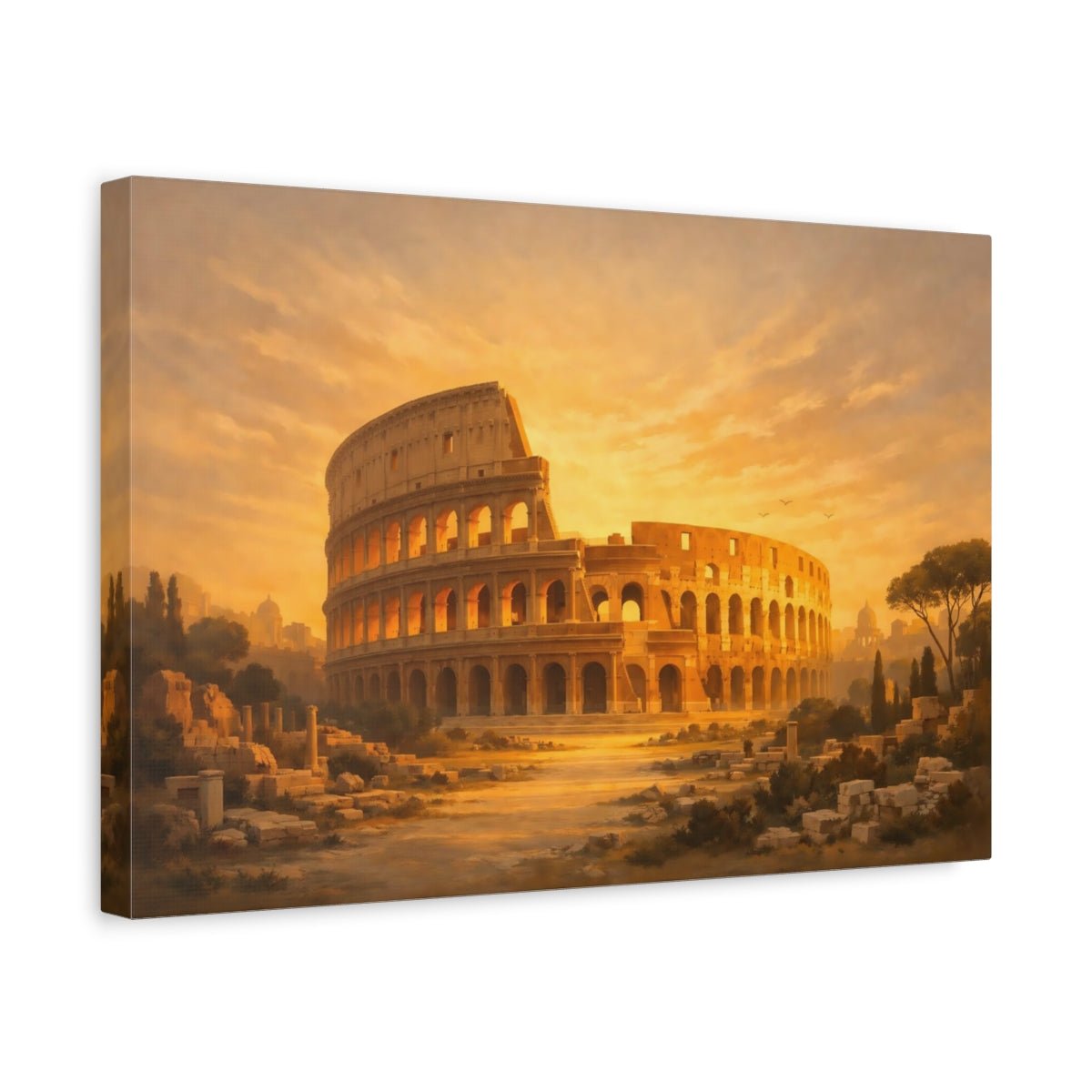 Golden Glow Colosseum Line Art Vintage - Canvas Wall Art Print - YesArtYes