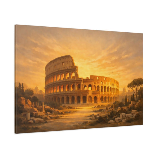 Golden Glow Colosseum Line Art Vintage - Canvas Wall Art Print - YesArtYes