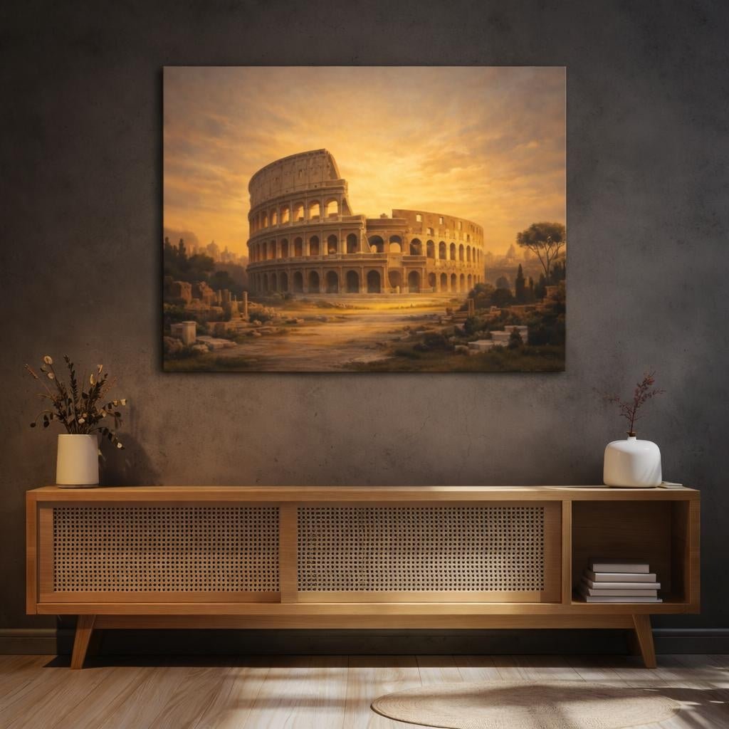 Golden Glow Colosseum Line Art Vintage - Canvas Wall Art Print - YesArtYes