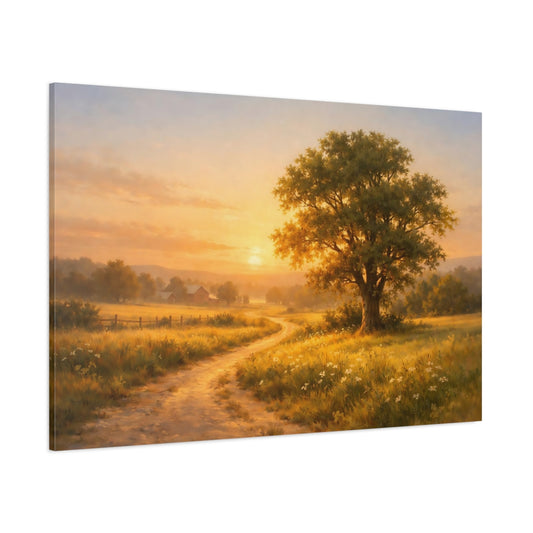 Golden Glow Countryside Path shown as stretched canvas wall art