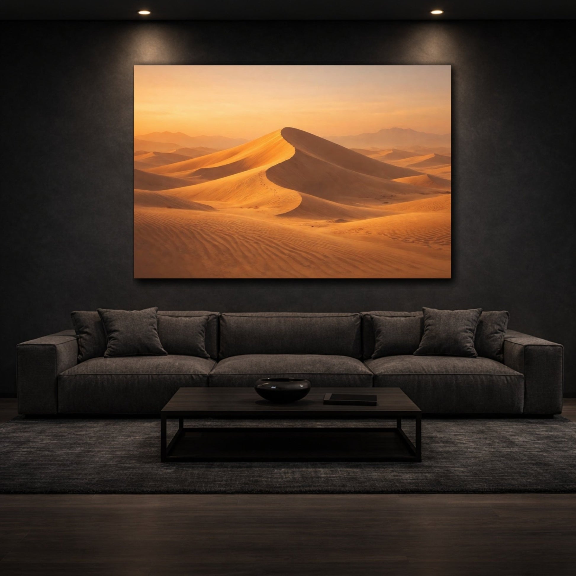Golden Glow Desert Dunes Canvas Wall Art Print – Realistic Living Room, Above Sofa - YesArtYes