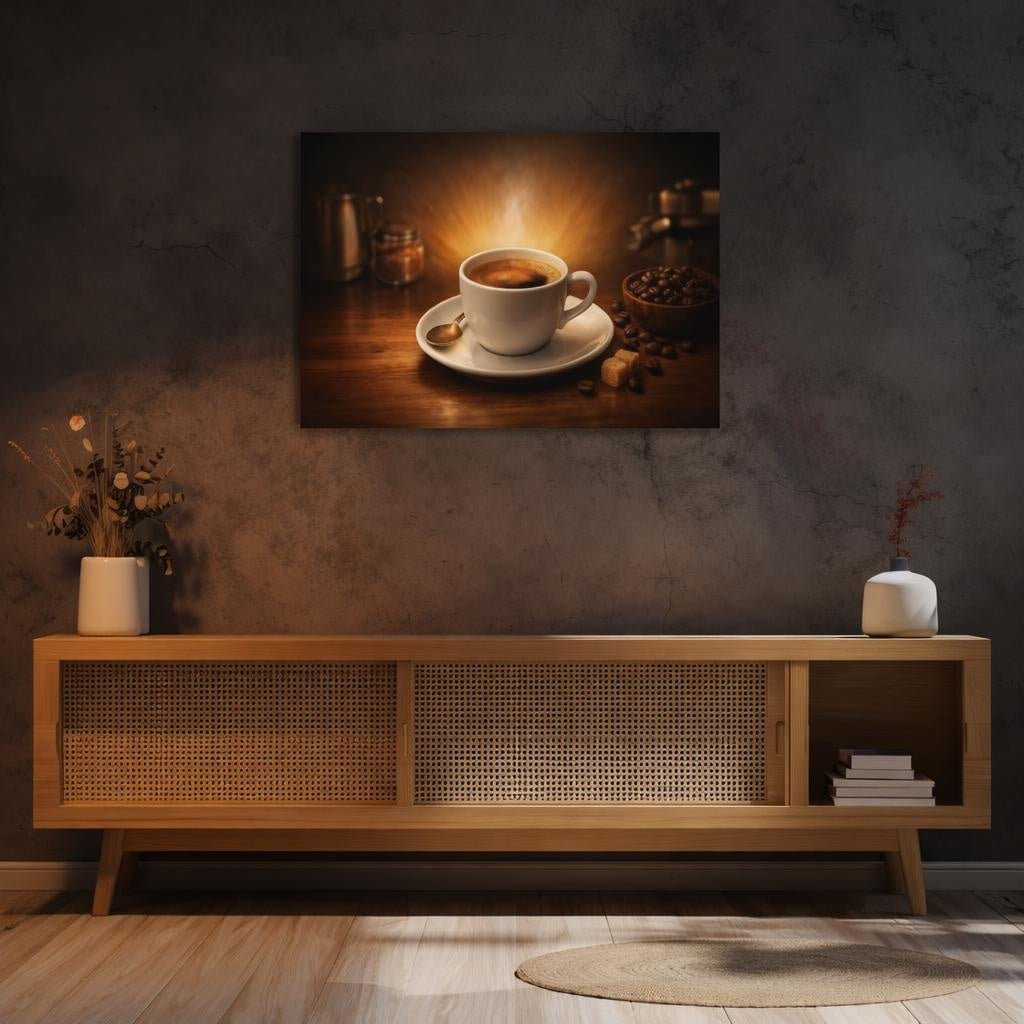 Golden Glow Espresso Hot Coffee Vintage - Canvas Wall Art Print - YesArtYes