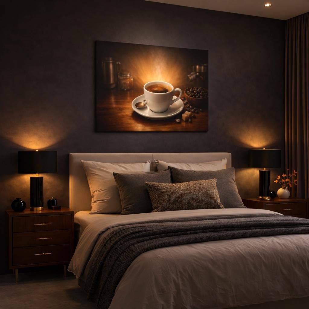 Golden Glow Espresso Hot Coffee Vintage - Canvas Wall Art Print - YesArtYes