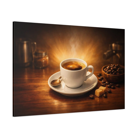 Golden Glow Espresso Hot Coffee Vintage - Canvas Wall Art Print - YesArtYes