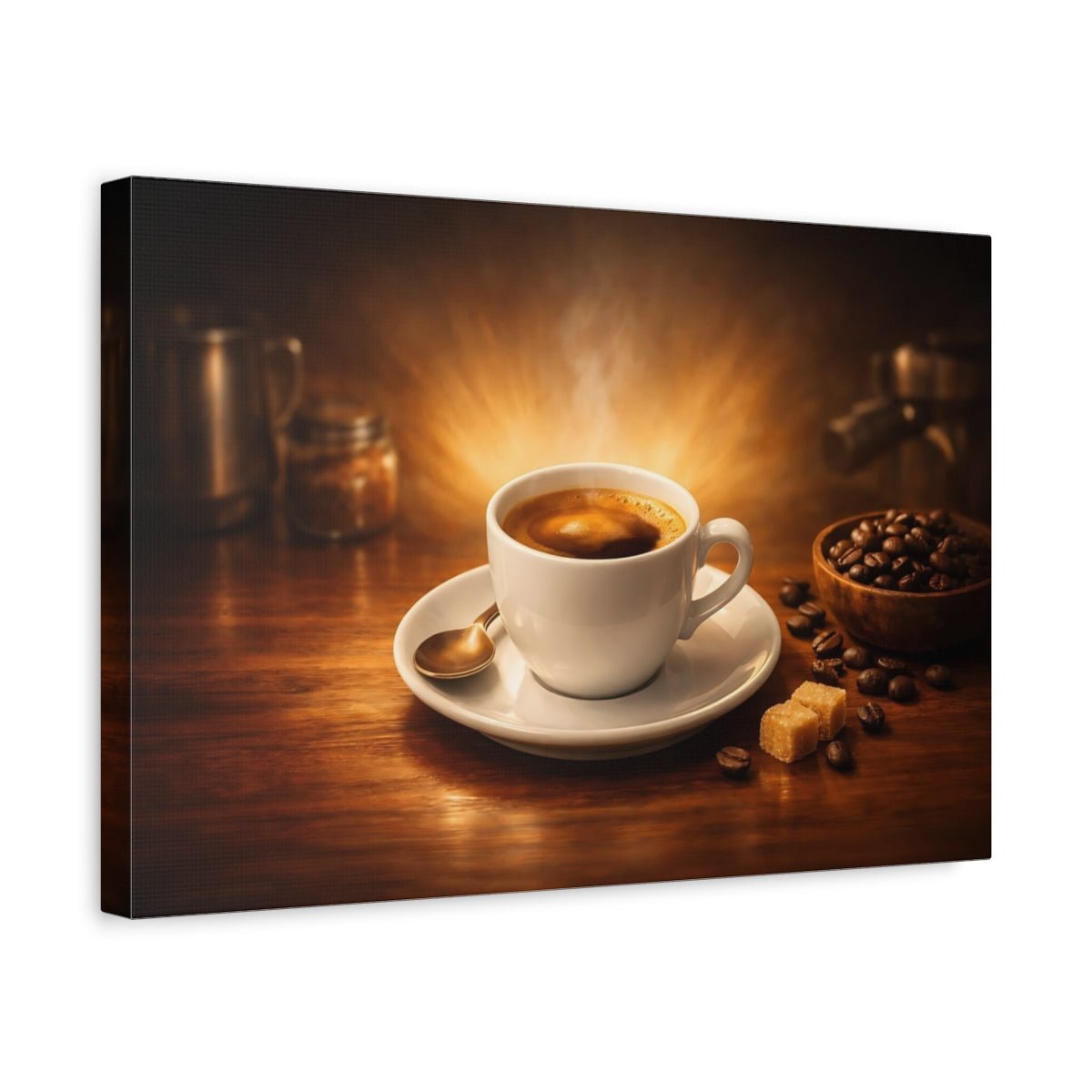 Golden Glow Espresso Hot Coffee Vintage - Canvas Wall Art Print - YesArtYes