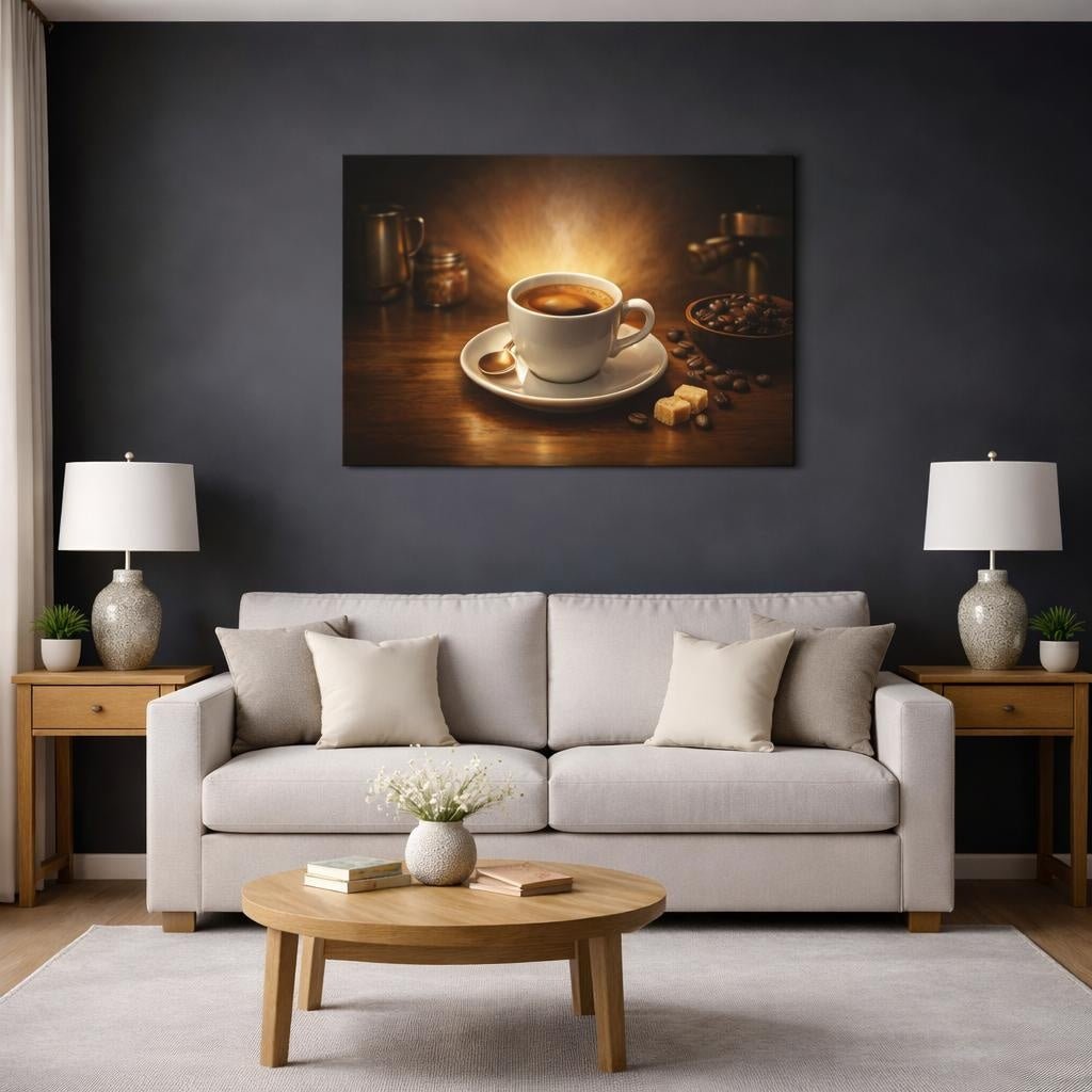 Golden Glow Espresso Hot Coffee Vintage - Canvas Wall Art Print - YesArtYes