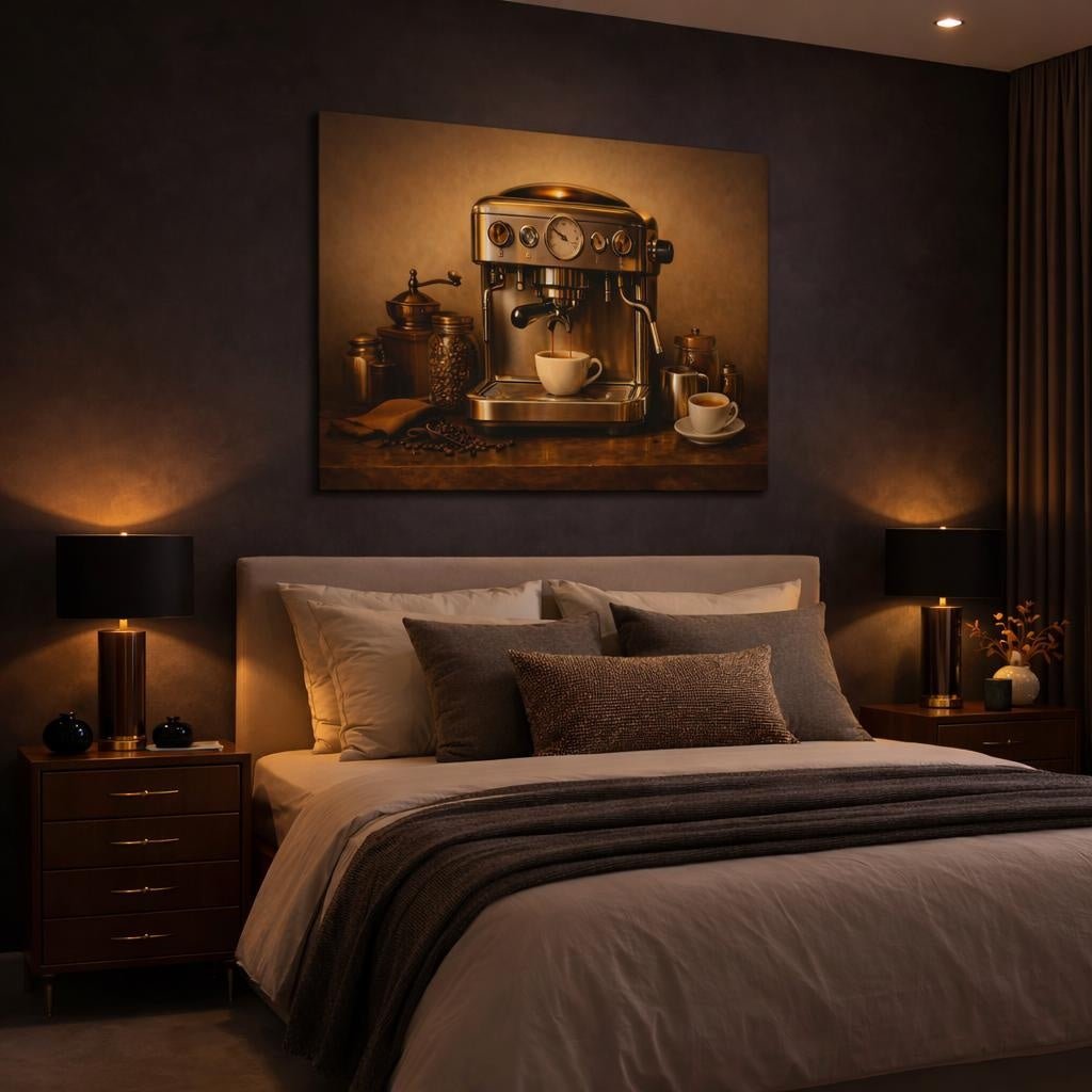 Golden Glow Espresso Machine Vintage - Canvas Wall Art Print - YesArtYes