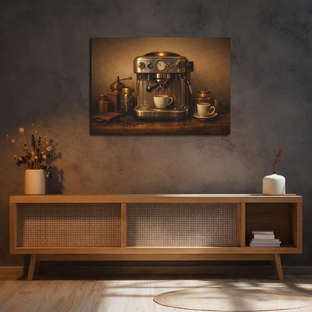 Golden Glow Espresso Machine Vintage - Canvas Wall Art Print - YesArtYes