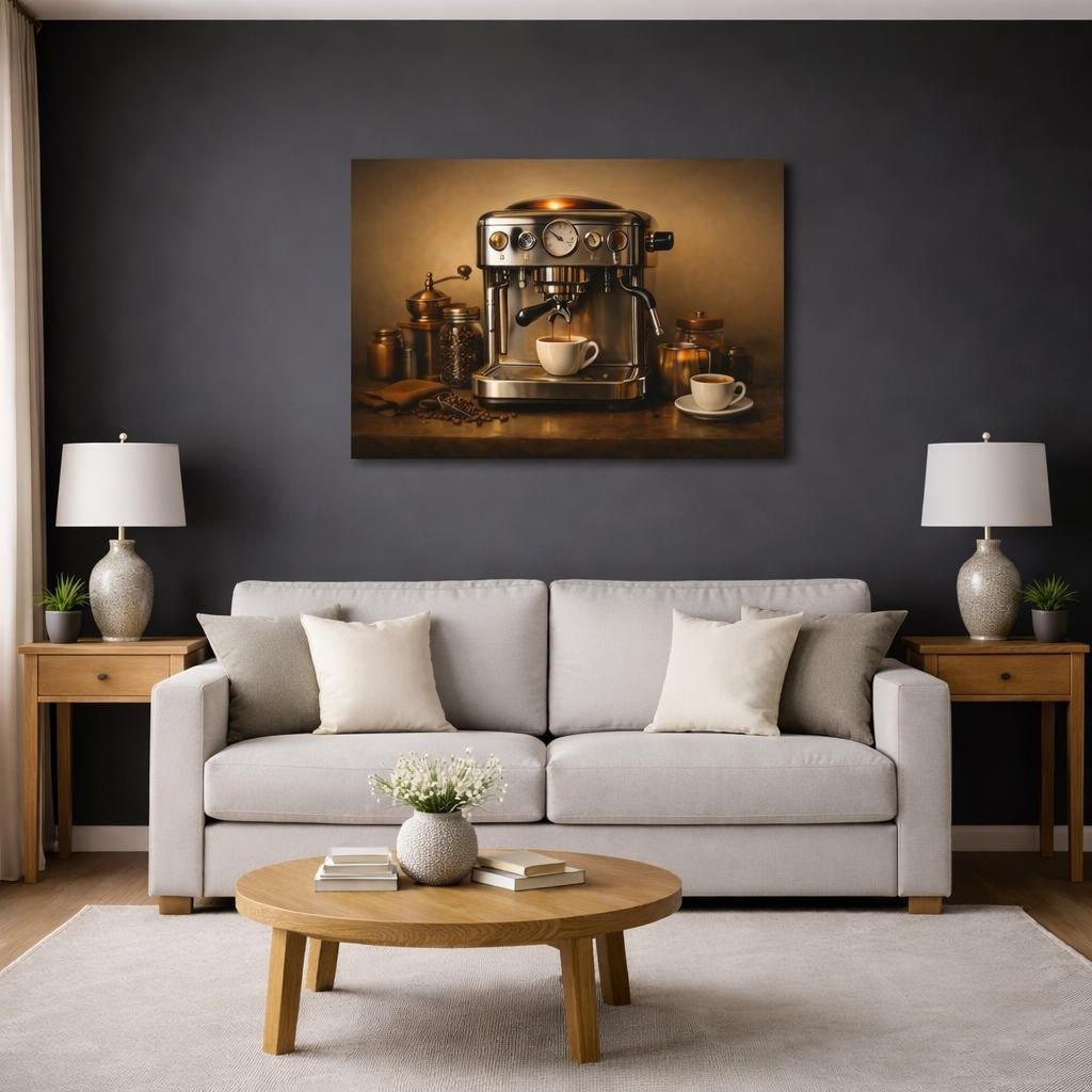 Golden Glow Espresso Machine Vintage - Canvas Wall Art Print - YesArtYes