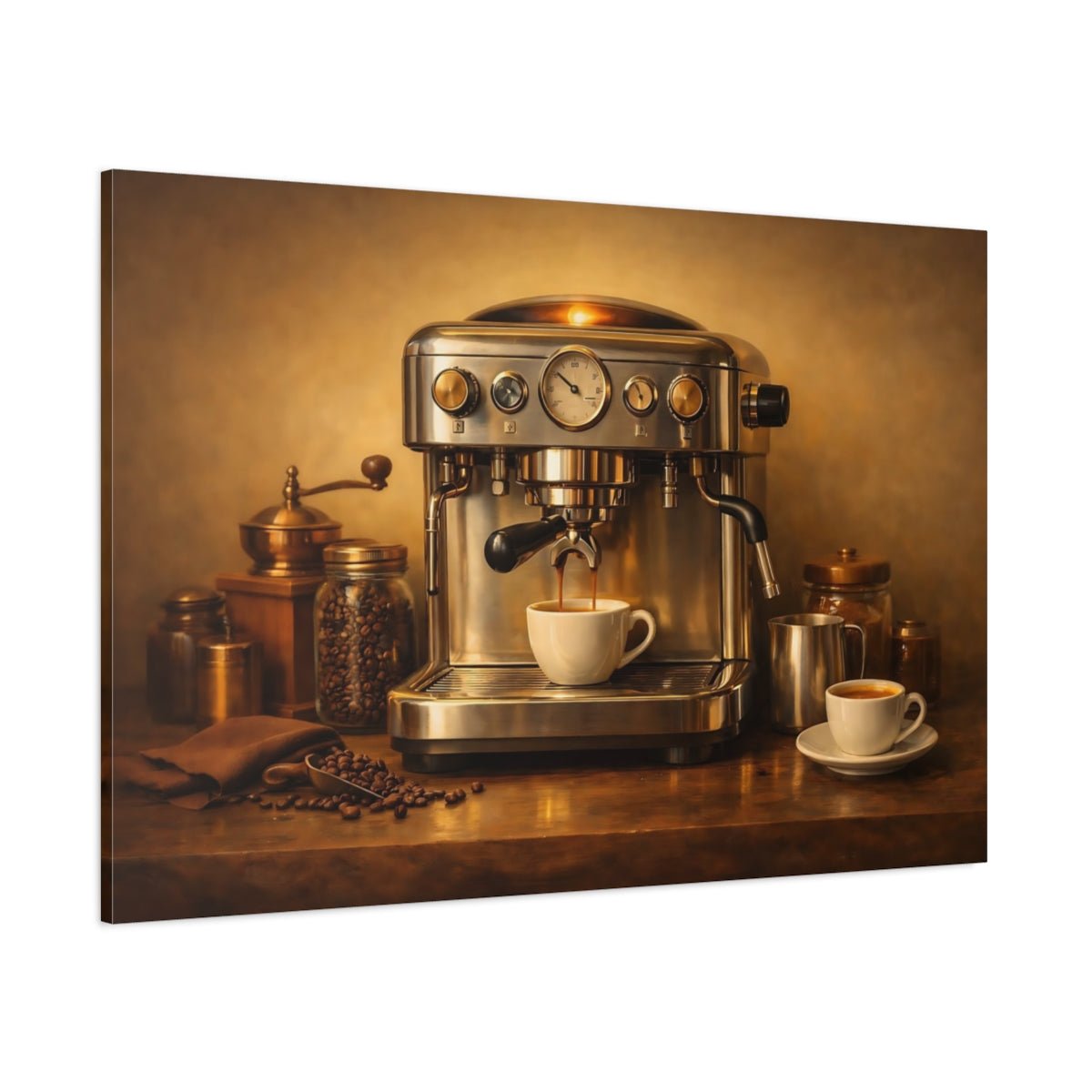Golden Glow Espresso Machine Vintage - Canvas Wall Art Print - YesArtYes