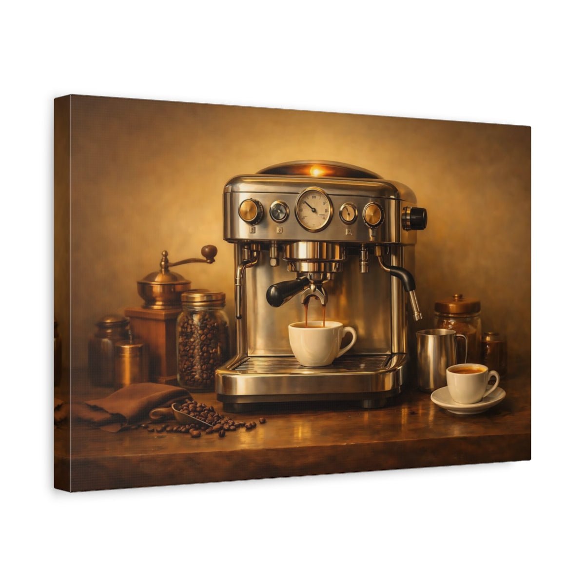 Golden Glow Espresso Machine Vintage - Canvas Wall Art Print - YesArtYes