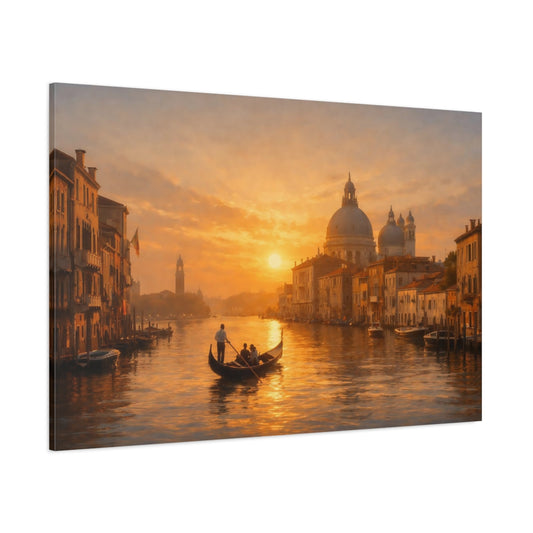 Golden Glow Evening Canal shown as stretched canvas wall art