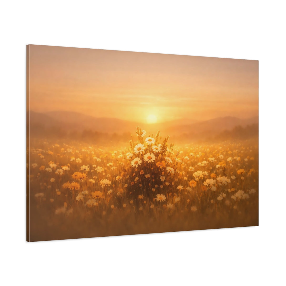 Golden Glow Flower Field shown as stretched canvas wall art