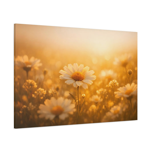 Golden Glow Flower Field shown as stretched canvas wall art