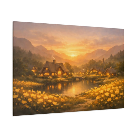 Golden Glow Flower Village shown as stretched canvas wall art