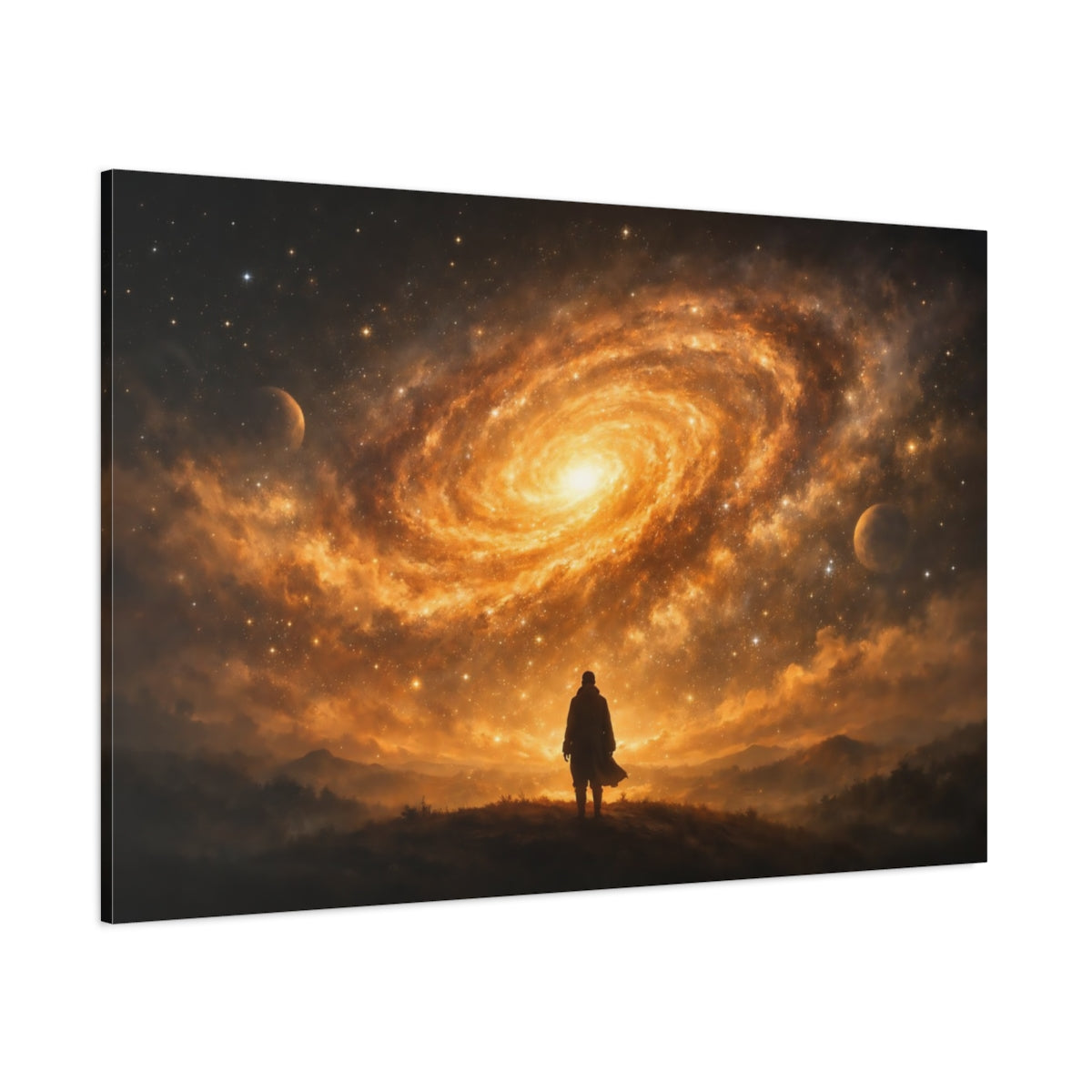 Golden Glow Galaxy Art shown as stretched canvas wall art