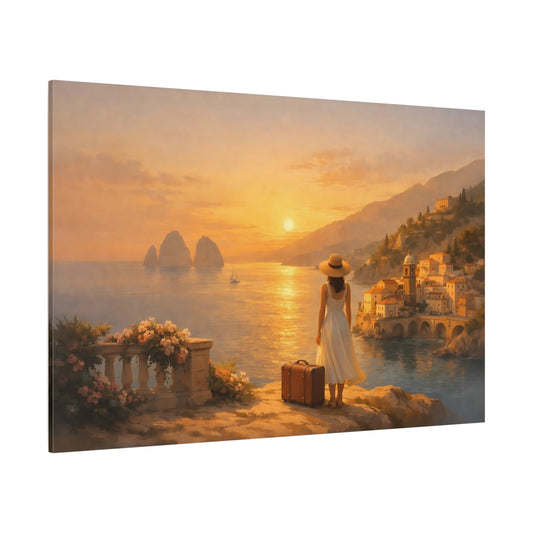 Golden Glow Italian Coast shown as stretched canvas wall art