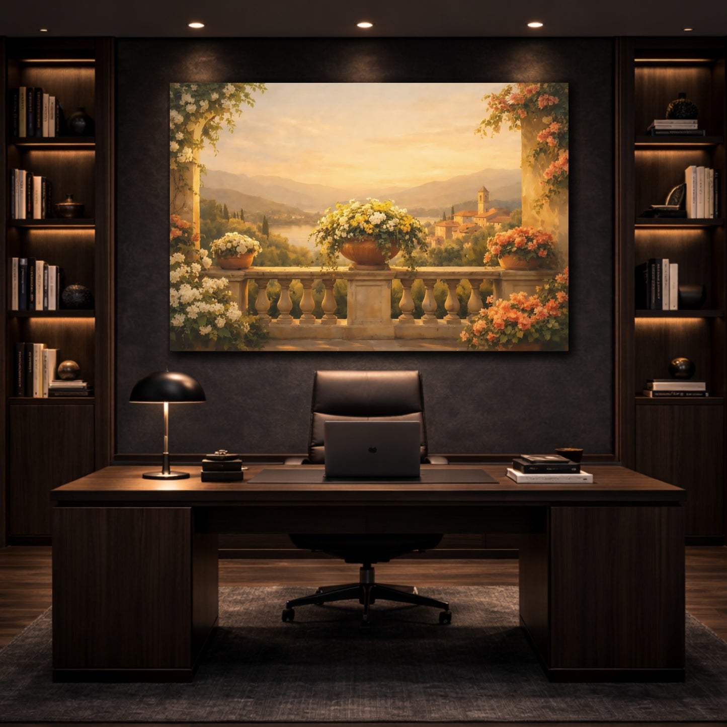 Mockup 2. Golden Glow Italian Flower Balcony shown as stretched canvas wall art