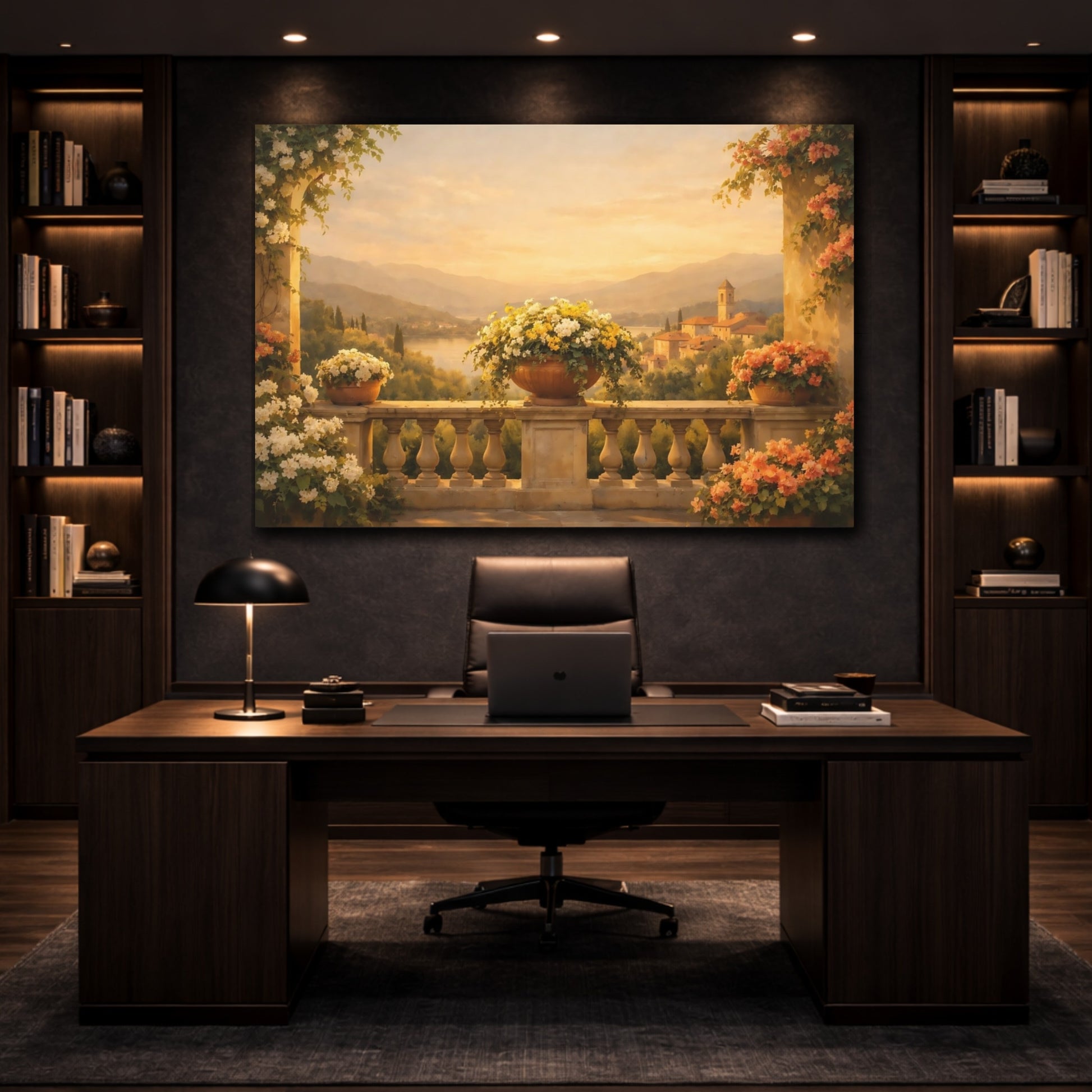 Mockup 2. Golden Glow Italian Flower Balcony shown as stretched canvas wall art