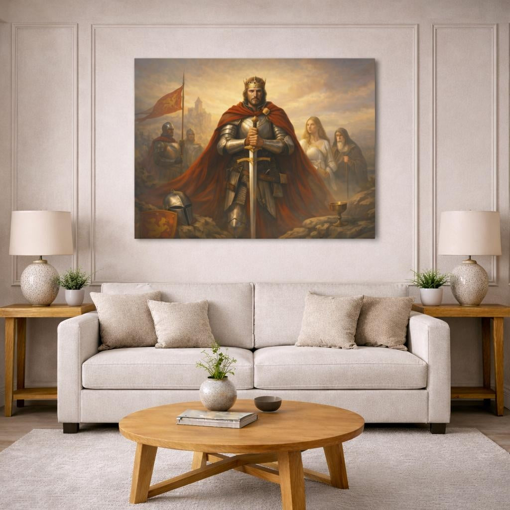 Golden Glow King Arthur shown as canvas wall art in a modern living room
