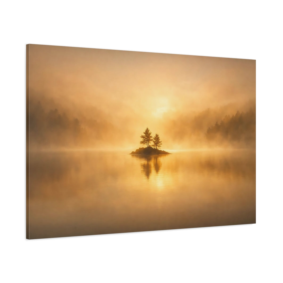 Golden Glow Lake Mist shown as stretched canvas wall art