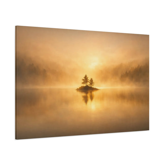 Golden Glow Lake Mist shown as stretched canvas wall art