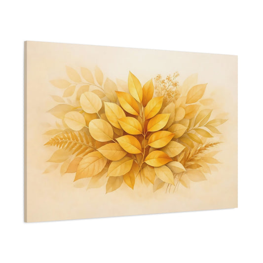 Golden Glow Leaves Botanical shown as stretched canvas wall art