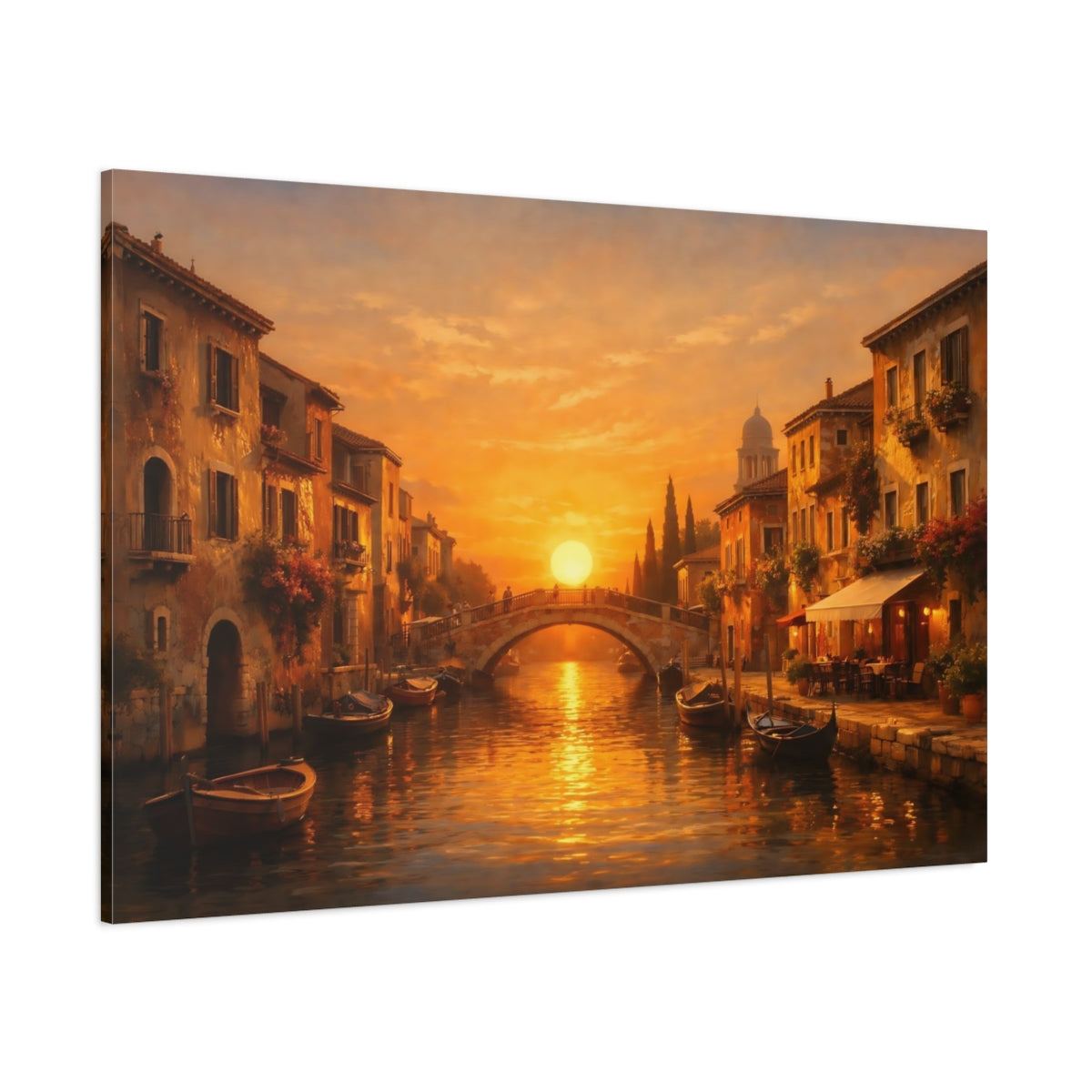Golden Glow Mediterranean Canal shown as stretched canvas wall art
