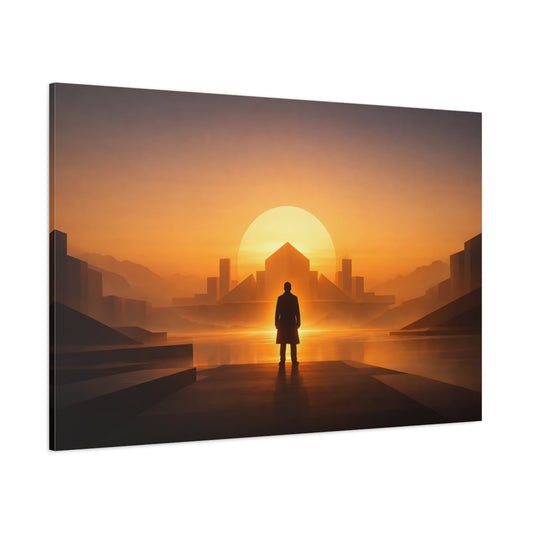Golden Glow Modern Geometry shown as stretched canvas wall art