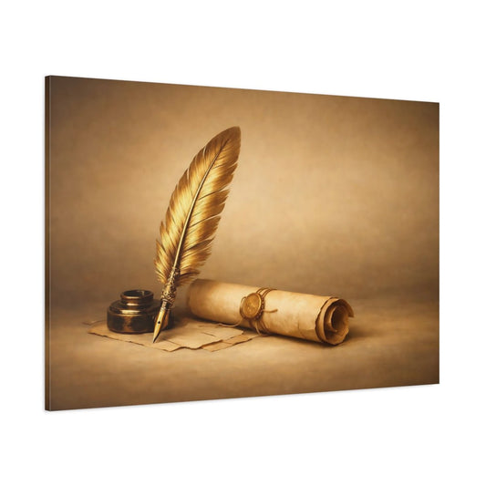 Golden Glow Quill And Scroll Vintage - Canvas Wall Art Print - YesArtYes