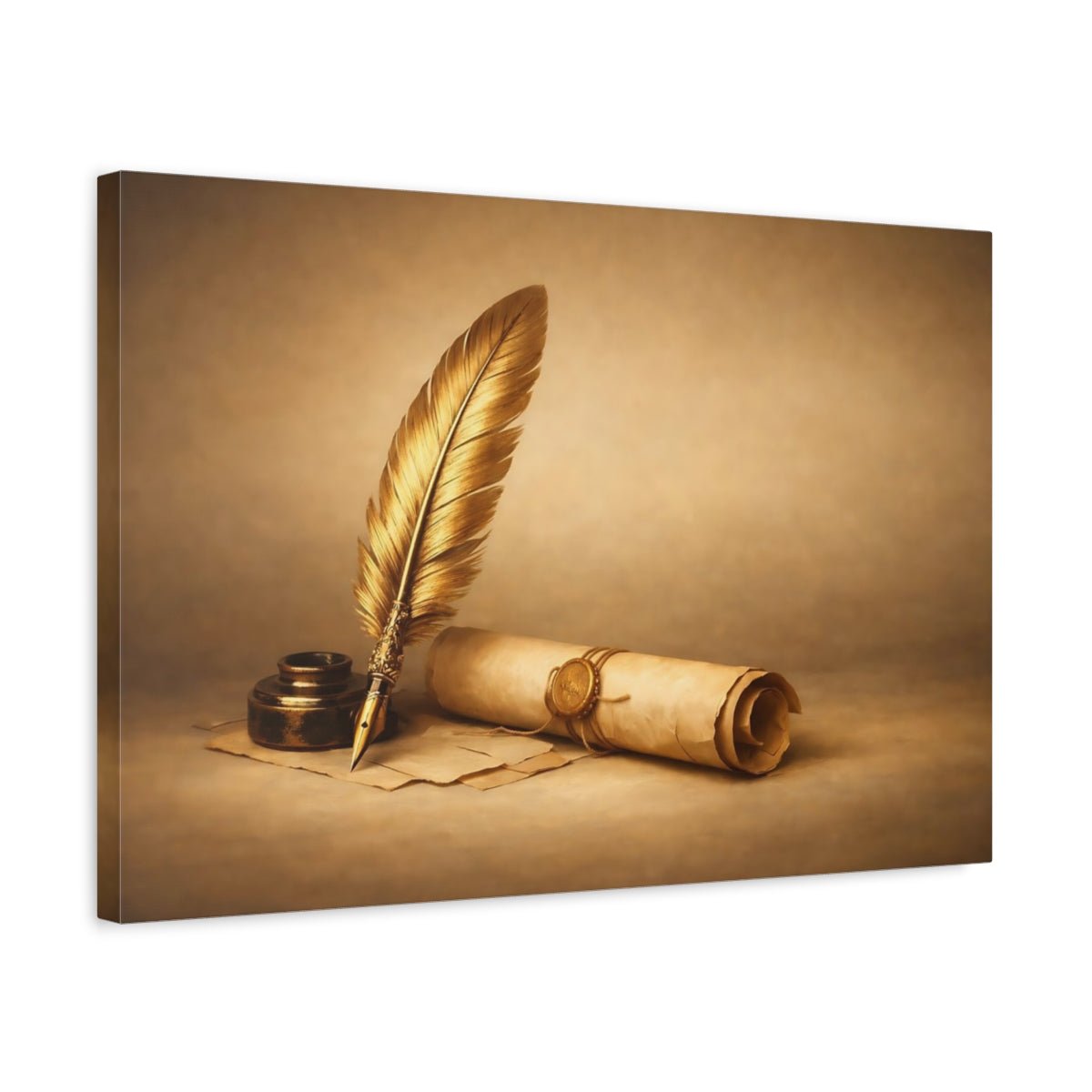 Golden Glow Quill And Scroll Vintage - Canvas Wall Art Print - YesArtYes