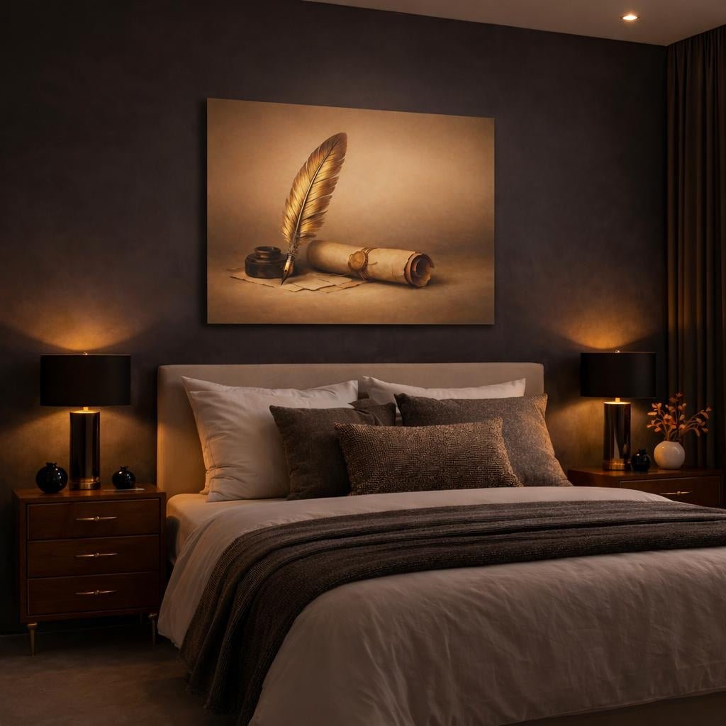Golden Glow Quill And Scroll Vintage - Canvas Wall Art Print - YesArtYes